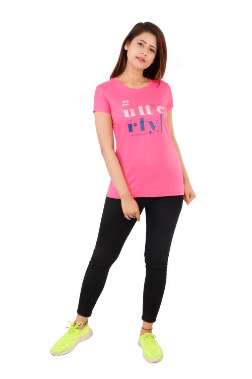 SPANZ Teen Girls stylish Cotton Half-Sleeve Tshirt for daily use I Girls excellent quality casual round neck Tshirt I Color-RANI, Size-L
