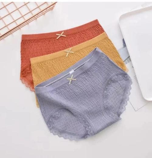 ZERPOI Mid Waist Panty Traceless Japanese Girls Underwear Ladies Cotton Crotch Skin Friendly Antibacterial Breathable Lace Edge (Multicolor) Size_Free Pack of 3