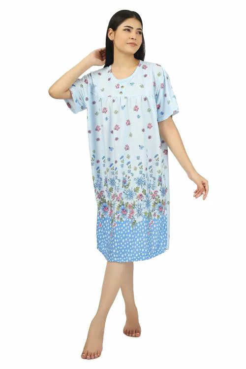 AUREA Night Gown for Women | Night Wear | Cotton Night Wear Knee Length Short | Nighty Dress | Comfortable Maxi Dress | Short Length | Stylish Sleepwear | Fancy Sleepwear Nightwear (Multicolor)