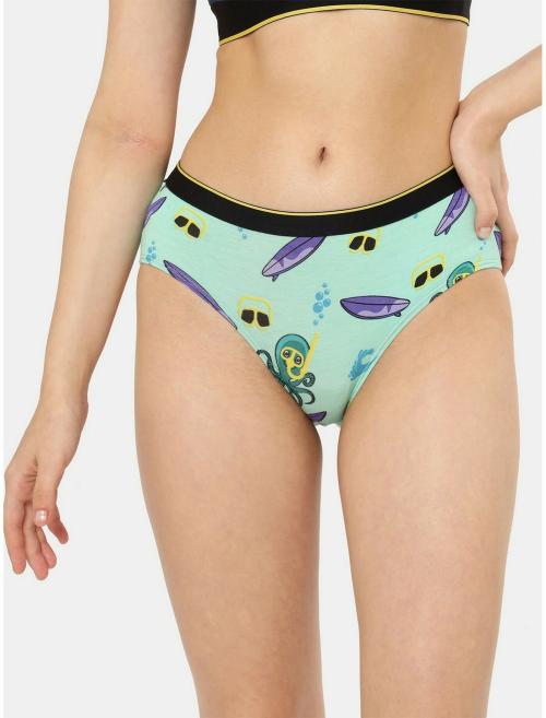 Bummer Women Sea Green Printed Modal Searial Chiller Hipster Brief For Women