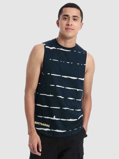 Official DC Comics merchandise X Bewakoof Men's Blue Graphic Print Round Neck Sleeveless Oversized Fit Vest