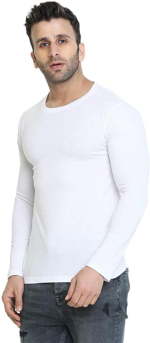 Lazychunks Men White Cotton Full Sleeve T-Shirt