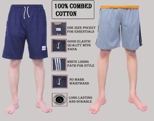 Sasta Sales Summer Cotton Active Shorts| Loose fitting night Shorts| Cotton bermuda for Men and Boys| Pack of 2 pcs| Grey and Navey blue color||