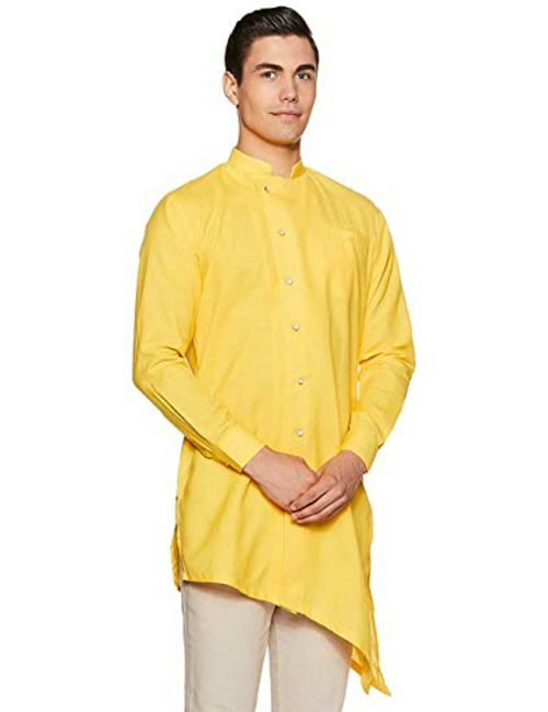 Buy Royal Kurta Mens Yellow Cotton Linen Kurta (2Xl) Online at Best
