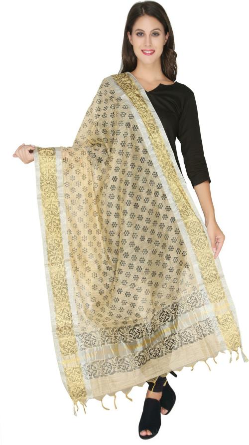 Dupatta Bazaar Women Beige Printed Tussar Silk Dupatta