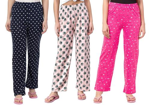 Suman tex Ragini Women Assorted Printed Cotton Pack Of 3 Night Pants (L)