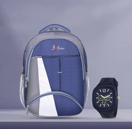 Blubags Combo Of Bag and Watch Bags 36 liters Navy Blue Backpack & Square Blue Analogue Watch (Navy Blue)