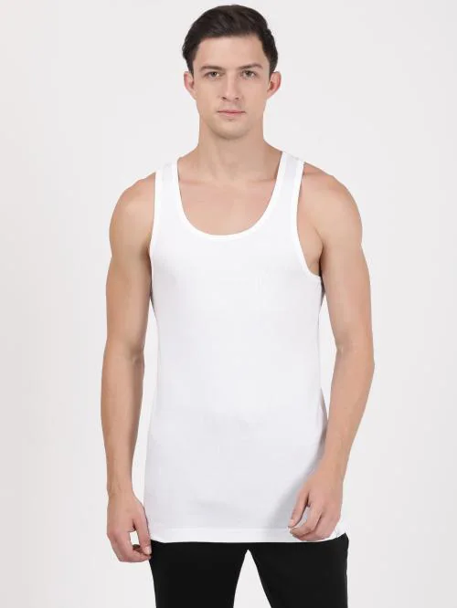 Jockey 9922 Men's White Solid Cotton Sleeveless Vest