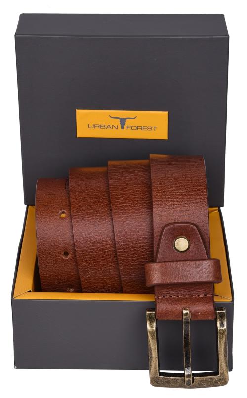 Urban Forest Textured Redwood Casual Leather Belt for Men with Antique Gold Buckle
