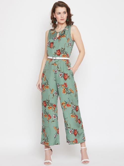 Purys Women Green Printed Polycotton Jumpsuit