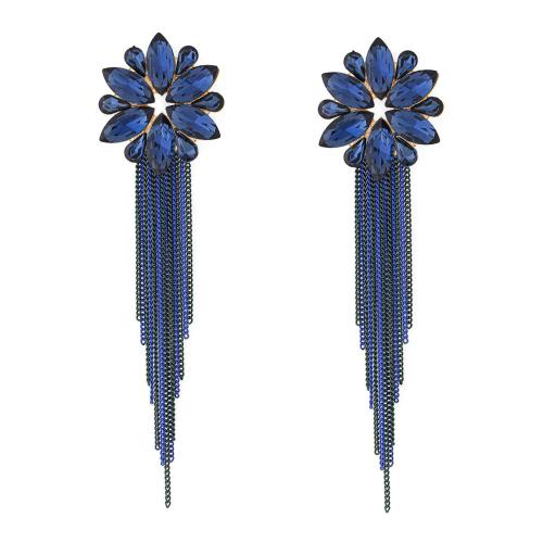 Kairangi by Yellow Chimes Multicolor Brass Floral Shaped Crystal Long Chain Dangler Earrings for Women and Girls - 8 cm