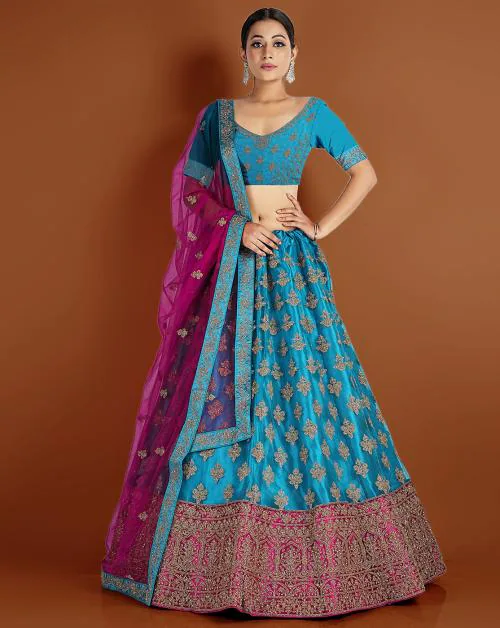 HALFSAREE STUDIO Blue Latest Beautiful Net Lehenga Design 2023