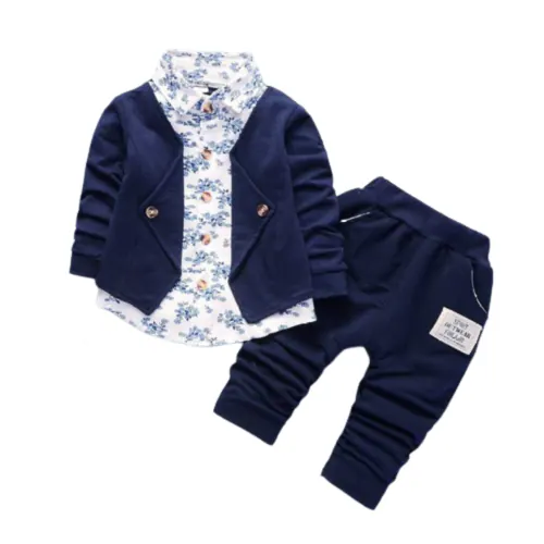 La3Mine Baby Boys Casual Blazer Pant, Bow Tie, Shirt (White-Blue) _ 12-18 M