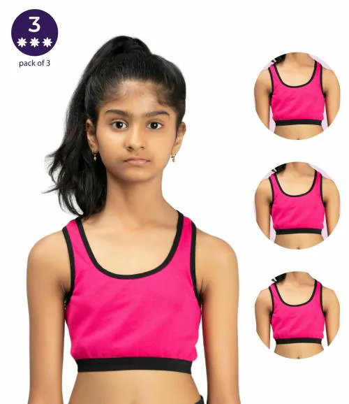 Adira | Sports Bra For Small Girls | Training Bra | Flat Padding For Nipple Coverage | Full Support Racer Back | Confidence For Sports | Soft Modal | Pack Of 3 | Dark Pink | XXXL