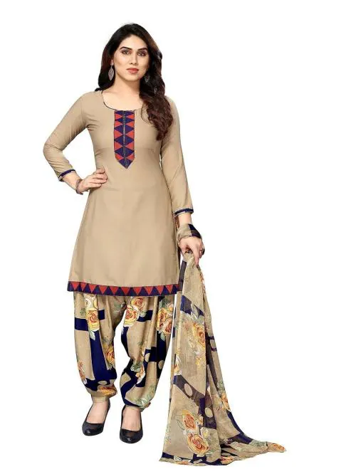 Sidhidata Women's Women's Crepe Printed Patiyala Salwar Suit Dress Material Suit Chiku, Blue