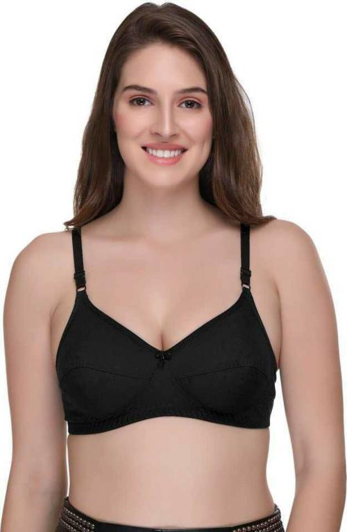 Indusia Lingeries Women Black Cotton Blend Full Coverage Non Padded Bra