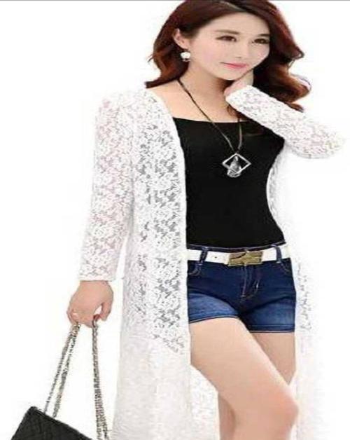 SHIRAK Women White Embroidered Lace Shrug - XS