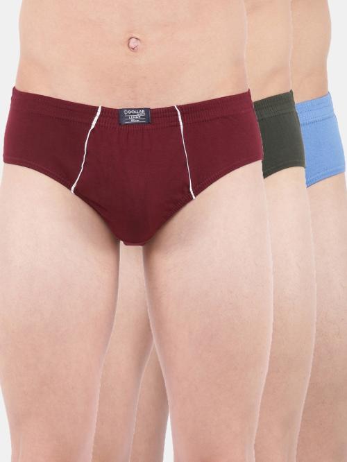 DOLLAR Lehar Men's Assorted Solid 100% Cotton Pack of 3 Briefs
