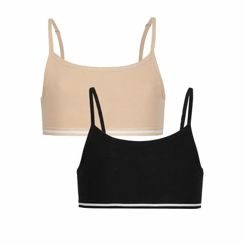 CHARM N CHERISH Non Padded Sports Bra for Girls, Cotton Bras-Slip On Teenage Bras-Combo Pack-Solid Printed, Pack of 2