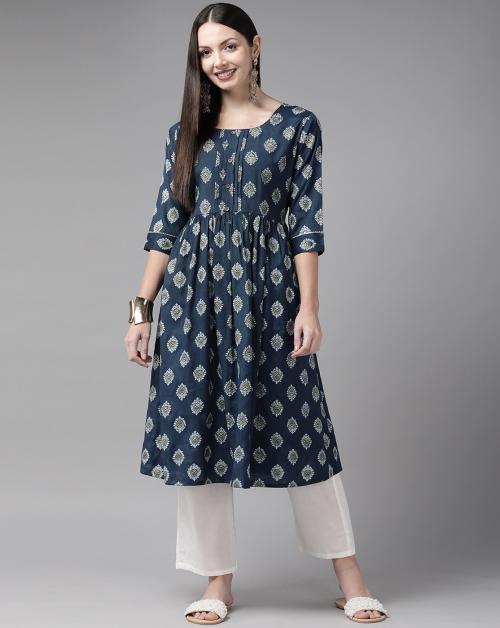 Aarika Womens Navy Blue Color Cotton Kurti