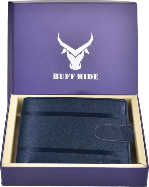 BUFFHIDE Blue Genuine Leather RFID Wallet For Men (7 Card Slots)