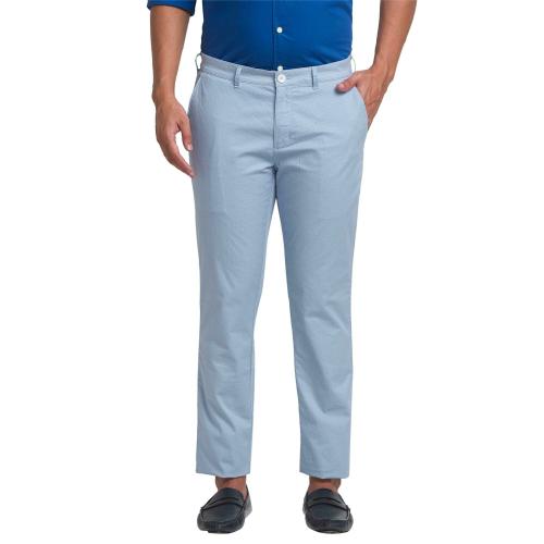 Buy COLORPLUS Men Blue Self Design Cotton Blend Flat-Front Pants Online ...