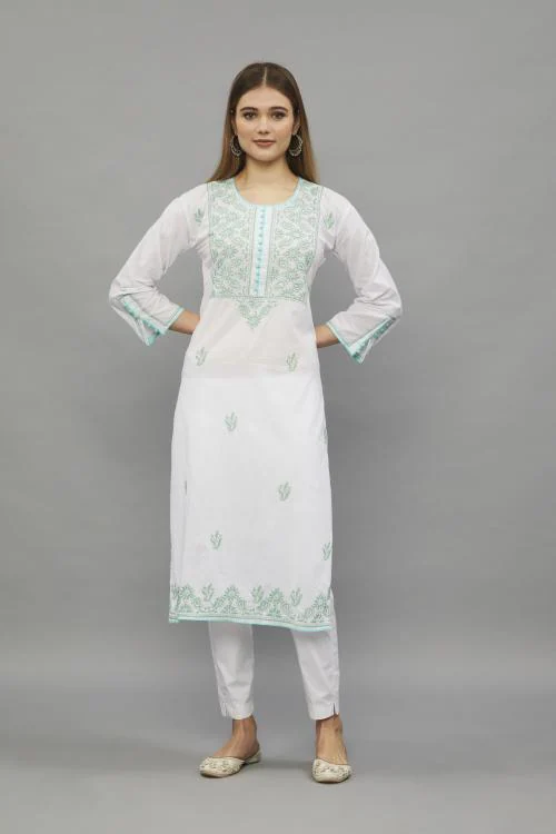 Chikan work Ethnava Cotton Lucknowi Chikankari Kurti