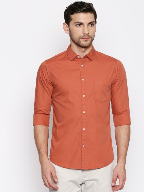 Dennis Lingo Men's Slim Fit Pure Cotton Solid Full Sleeves Casual Shirt (Dusty Orange)