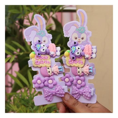 Diversa Kids Mini Hair Clips Set Baby Girl Cartoon Emojis Silicon Soft Hair Pins Multi-Design Barrettes (Purple, Pack of 10 pcs)