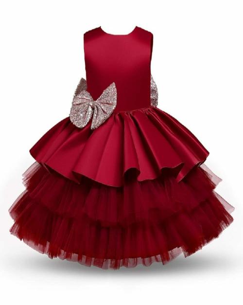 R Cube Girls Midi/Knee Length Festive/Wedding Maroon Dress