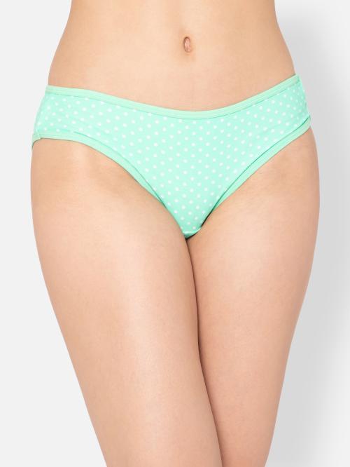 Clovia Green Polka Print Polyamide Bikini Panty