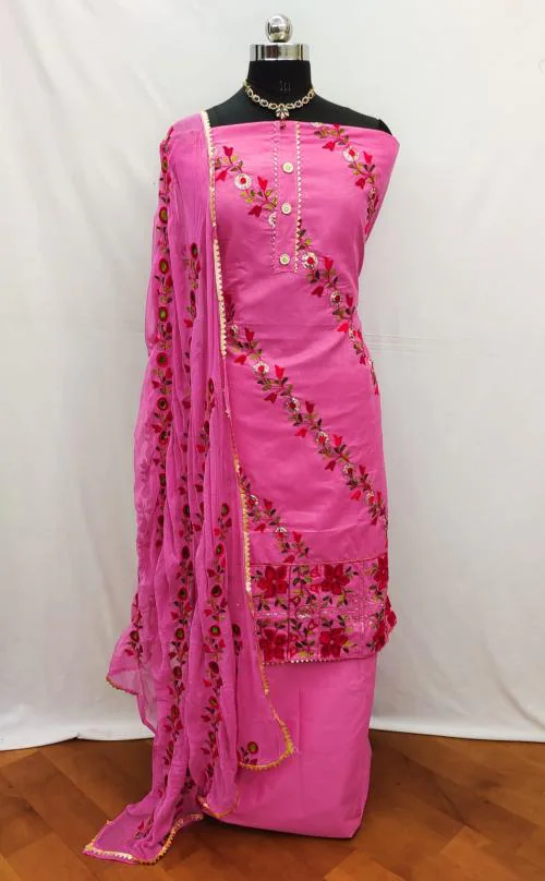 AmpleLuxe Suit for women Aari tari work Best design flower Party wear suit and casual(Dard pink)