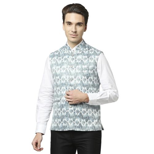 Raymond Regular Fit Printed Green Waistcoat