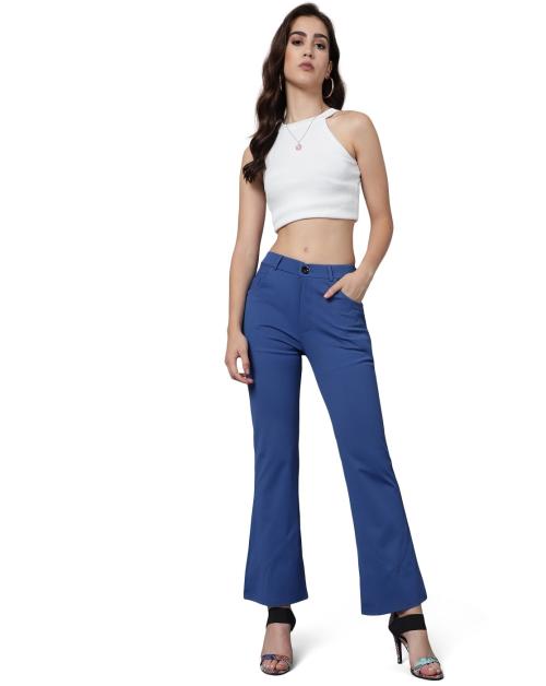 FITHUB Women's Wide-Leg Trousers - Formal to Casual Pant Full Length Cotton Blend relaxed sophistication and comfort wearing for thighs hip with 4 pockets