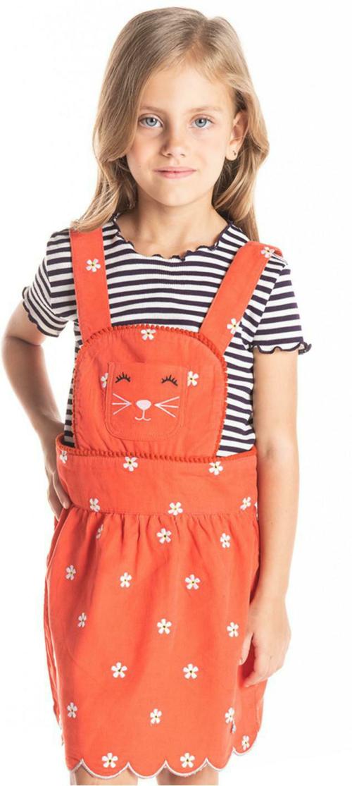 Cherry Crumble by Nitt Hyman Girls Orange Embroidered Cotton Blend Dress