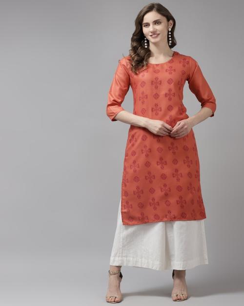 Aarika Womens Orange Color Printed Kurti