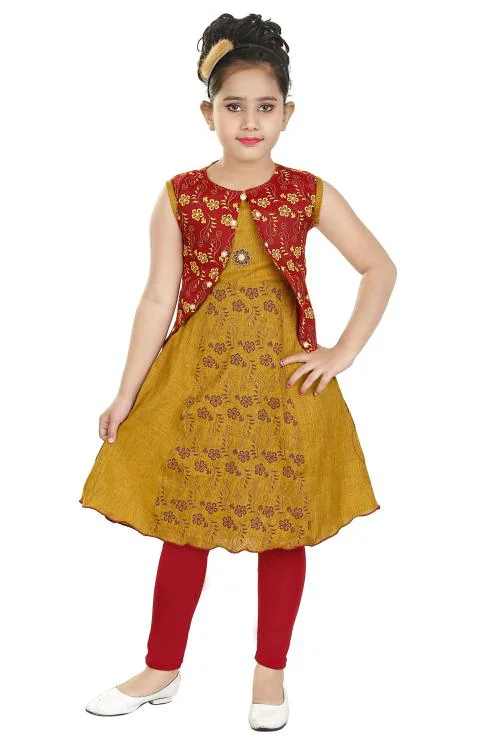 Burbn Girls cotton kurti and legging set Yellow