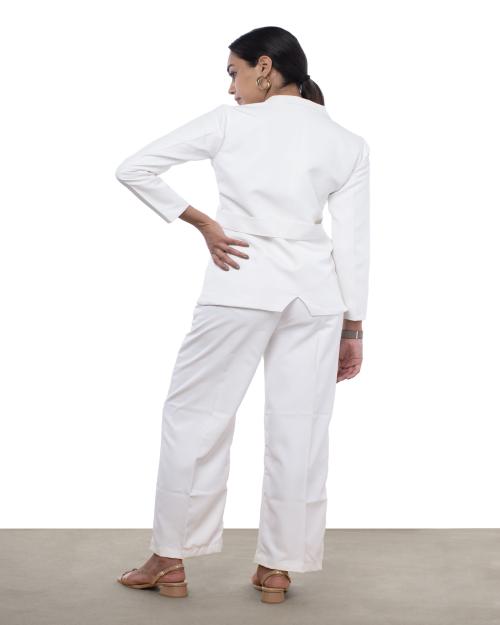 Knot n Needle Classic Overlap White Blazer Co-ord Set (S)