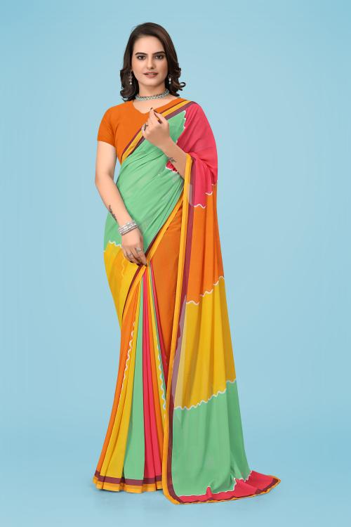 YASHODA AMMA SAREE Womens Georgette Multicolor Color Color Block Printed Saree