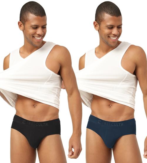 FREECULTR Men's Sable Black, Space Blue Solid Pure Modal Briefs