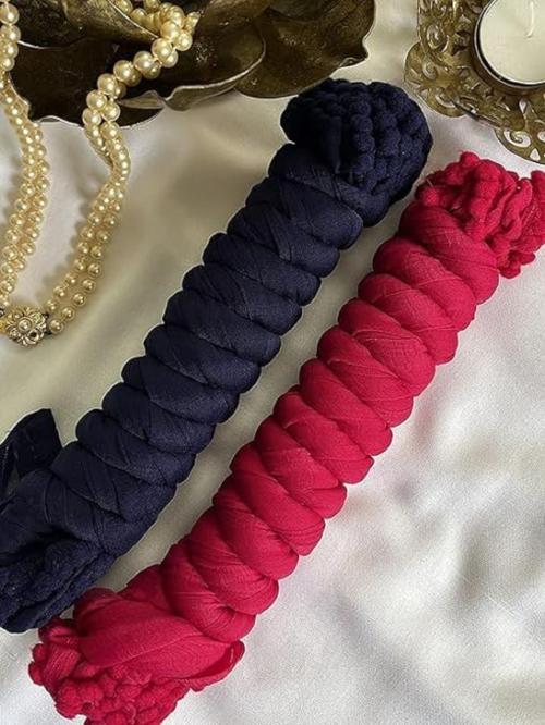 DEEYA M Women's Traditional Solid Casual Dailywear Chiffon Dupatta With Pom Pom Lace Combo 2 (Orange,Navy)