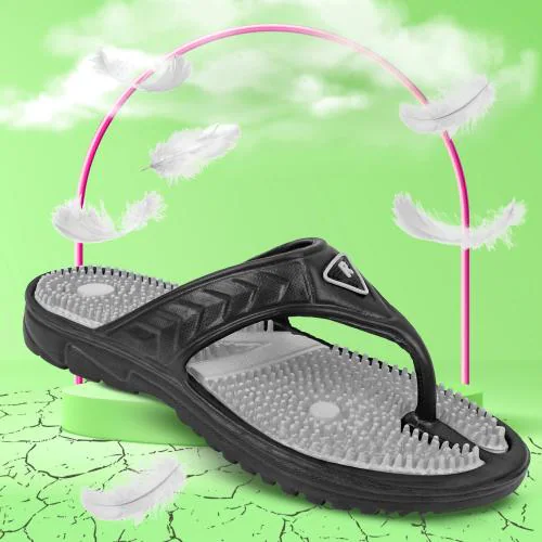Keneye Accupressure Comfortable & Lightweight Daily Use Non-Slip Black Grey Slipper Flip & Flop For Men's