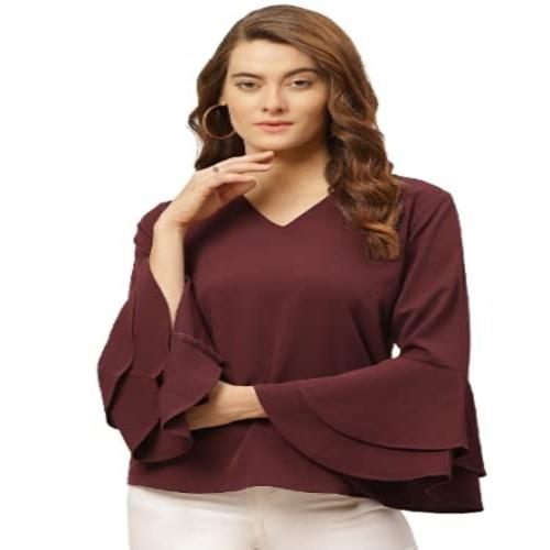 One Femme Women Solid Bell Sleeve Top