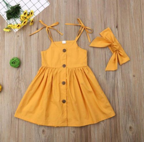 KACHHOT Baby Girls Yellow Self Design Viscose Rayon Midi Knee Length Casual Dress (3-4 Years)