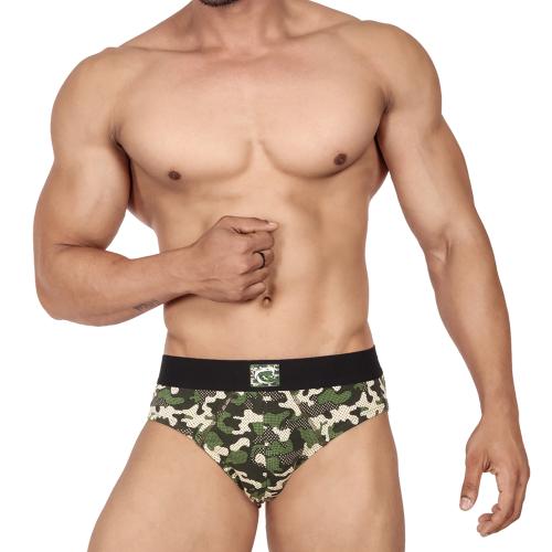Chromozome Men Green Camo All Over Print Cotton Stretch Briefs