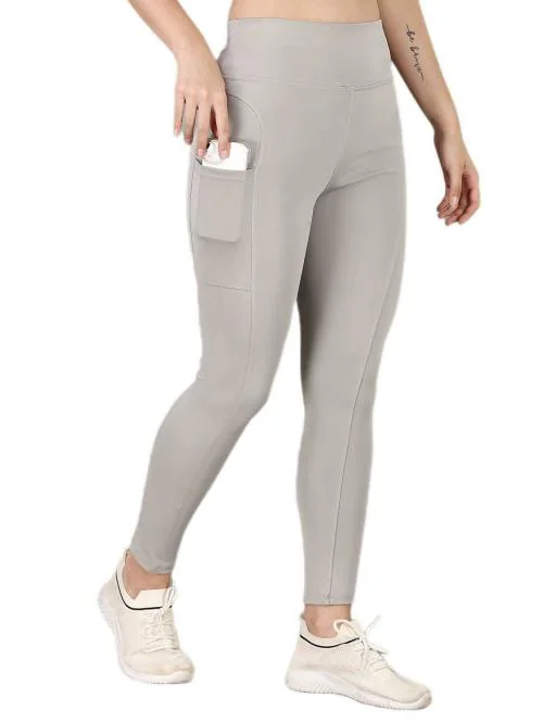 POOJARAN SAREE Women's High Rise Full Stretchable Ankle Length Slim Fit Yoga Workout Gym Tights with Pockets| Yoga Pants/Leggings for Women XXXL Grey