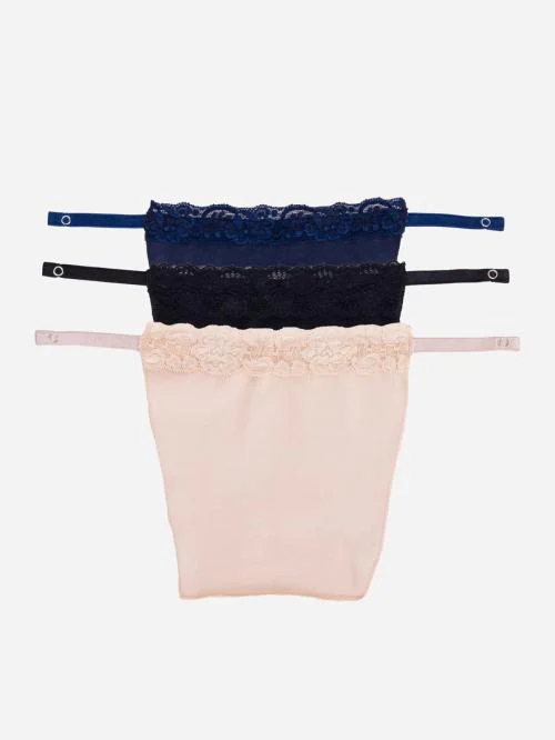 Finesse Miracle Cami Cotton Clip-on Mock Camisole Set Of 3-Navy Blue,Black & Beige