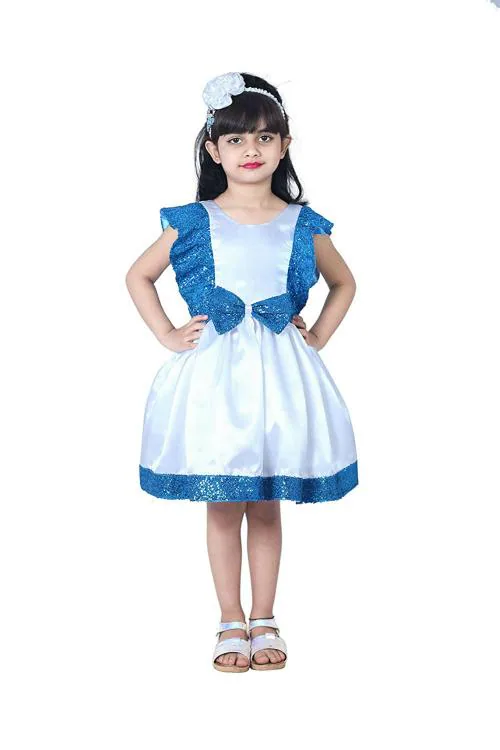 Wish Littlle Baby Girl White And Skyblue Umbrella Pati Frock - 2-3 Year