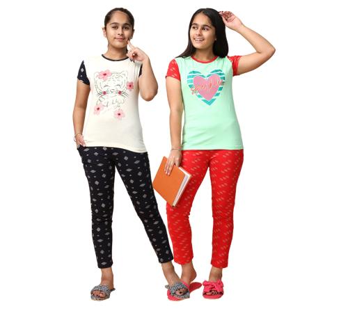 DSP Trends Girls Casual T-shirt & Track Pants  (Multicolor Pack of 2)