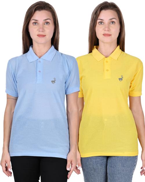 Rock Hudson Polo T-Shirts for Pack of 2 Women's and Girl's -Light Blue & Yellow